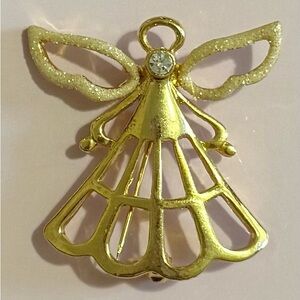 Beautiful Gold Angel Brooch with Rhinestone